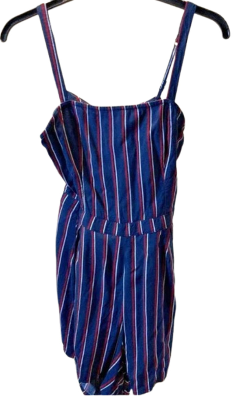Hollister Sleeveless Romper Shorts Blue Red White Striped Size Small